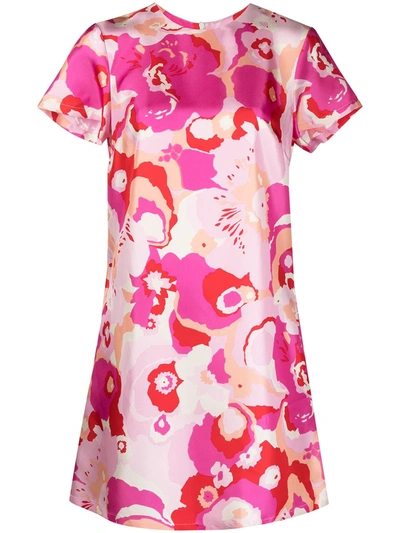 Shop La Doublej Floral Shift Mini Silk Dress In Pink