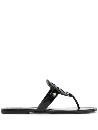Tory Burch Leather Sandals With Logo On The Front In Black