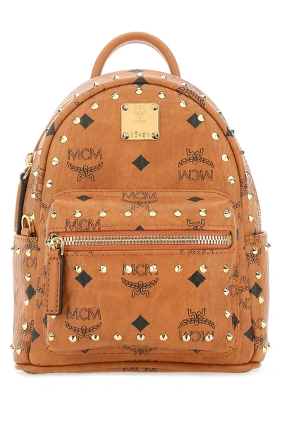 Shop Mcm Visetos Studded Backpack In Beige