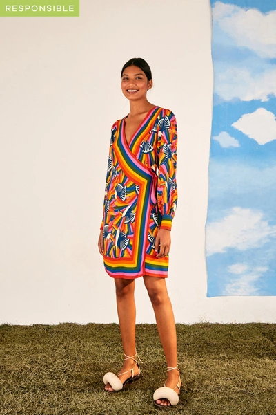 Shop Farm Rio Rainbow Toucans Mini Wrap Dress In Multi