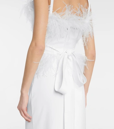 Shop Elie Saab Feather-trimmed Crêpe Gown In White