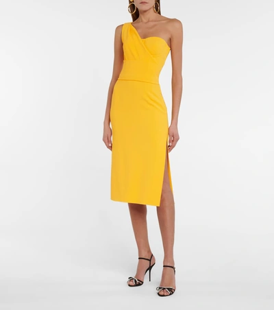 Shop Dolce & Gabbana One-shoulder Midi Dress In Yellow