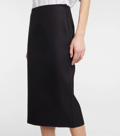 Shop Fendi Wool And Silk-blend Pencil Skirt In Black
