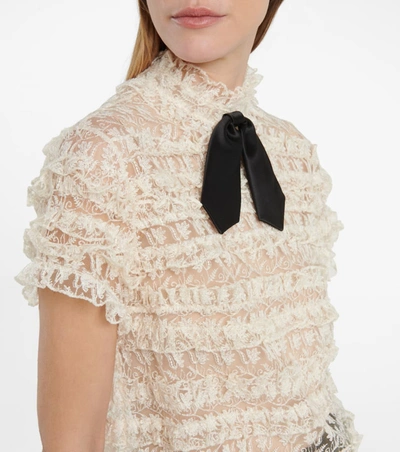 Shop Saint Laurent Floral-lace Ruffled Blouse In White