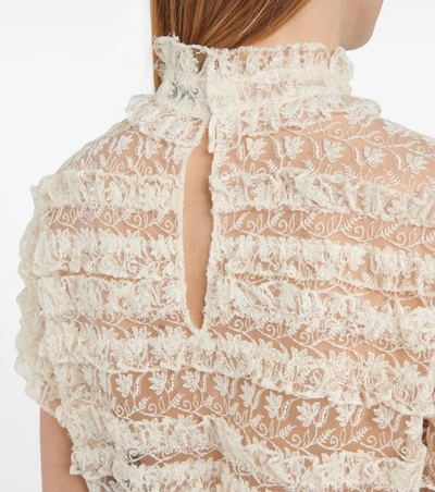 Shop Saint Laurent Floral-lace Ruffled Blouse In White