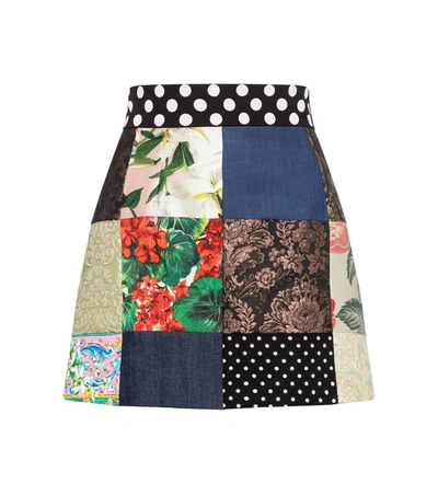 Shop Dolce & Gabbana Patchwork Cotton-blend Miniskirt In Multicoloured