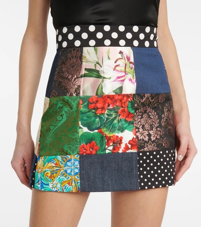 Shop Dolce & Gabbana Patchwork Cotton-blend Miniskirt In Multicoloured