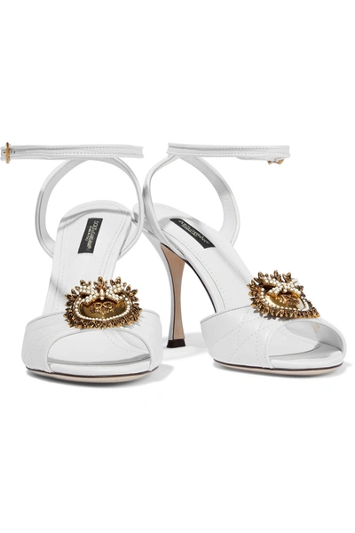 Shop Dolce & Gabbana Keira Devotion Embellished Quilted Leather Sandals In White