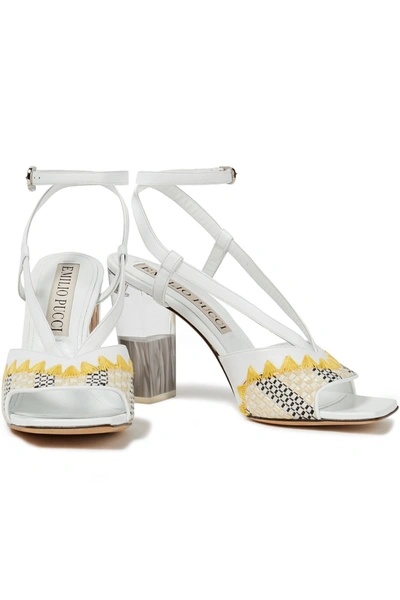 Shop Emilio Pucci Embroidered Leather Sandals In White