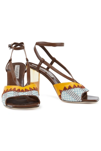 Shop Emilio Pucci Embroidered Leather Sandals In Brown