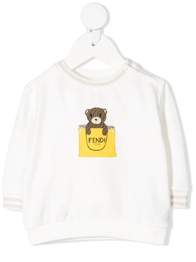 Shop Fendi Ff-logo Bear Print Sweatshirt In 白色