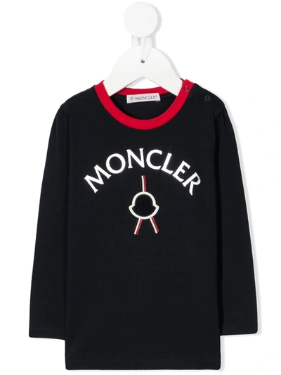 Shop Moncler Logo-print Long-sleeved T-shirt In Blue