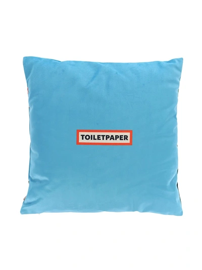 Seletti Toiletpaper Roses Cushion In Blue