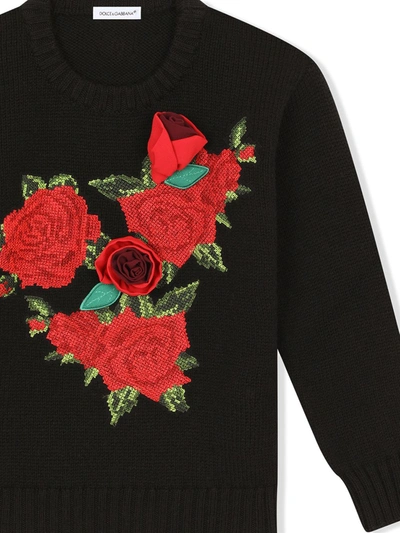 Shop Dolce & Gabbana Crochet Rose-patch Jumper In Black