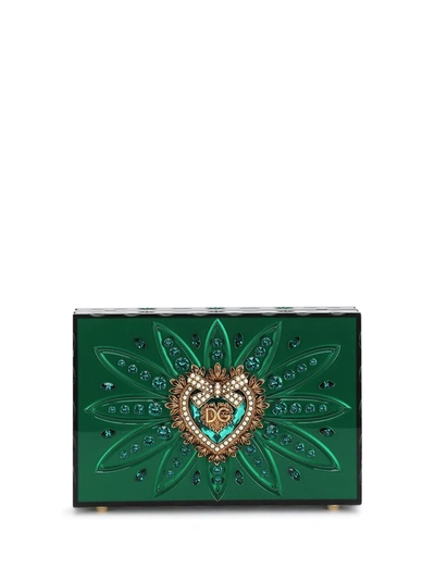 Shop Dolce & Gabbana Devotion Rhinestone-embellished Box Bag In Green