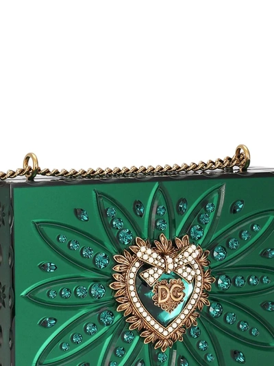 Shop Dolce & Gabbana Devotion Rhinestone-embellished Box Bag In Green