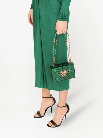 Shop Dolce & Gabbana Devotion Rhinestone-embellished Box Bag In Green