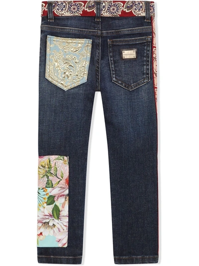 Dolce & Gabbana Floral-patch Jeans In Blue