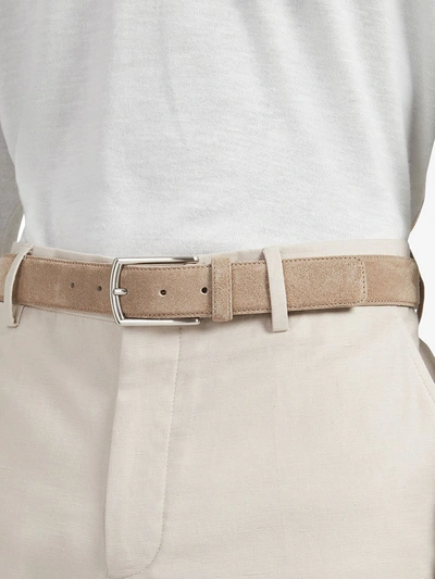 Shop Ermenegildo Zegna Buckled Suede Belt In Neutrals