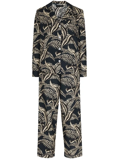 Shop Desmond & Dempsey Fern-print Pyjama Set In Blue
