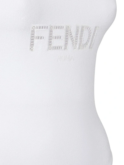 Shop Fendi Crochet-trim Logo Swimsuit In White