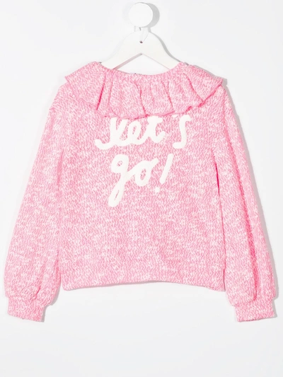 Shop Douuod Slogan-print Ruffled Top In Pink