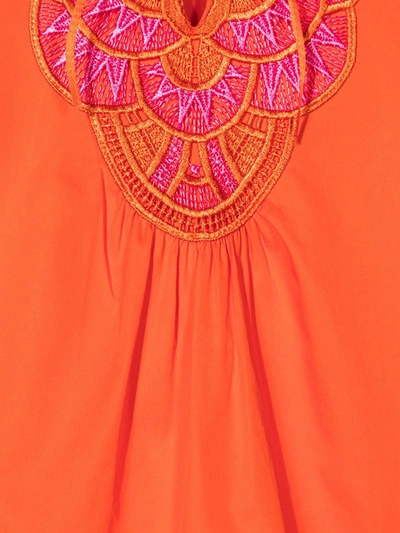 Shop Alberta Ferretti Embroidered Neck Tunic Dress In Orange