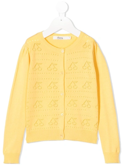 Shop Bonpoint Perforated Cherry Cardigan In Yellow