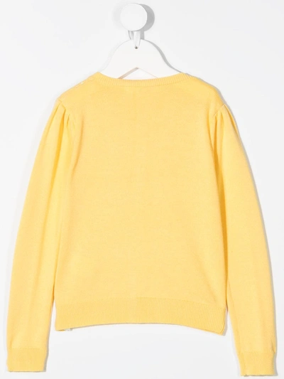 Shop Bonpoint Perforated Cherry Cardigan In Yellow