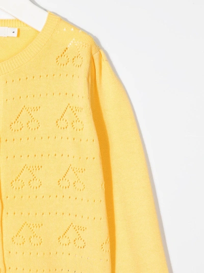 Shop Bonpoint Perforated Cherry Cardigan In Yellow