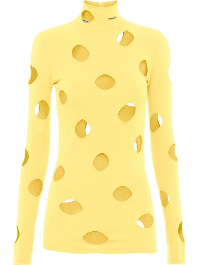 Shop Prada Cut-out High-neck Top In Yellow