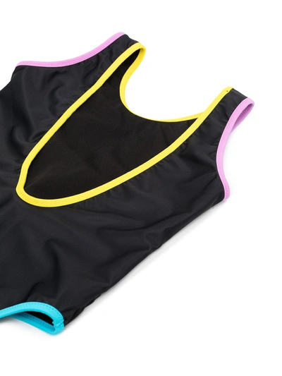 Shop Gcds Contrast-trim Logo Print Swimsuit In Black