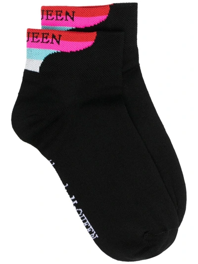 Shop Alexander Mcqueen Jacquard-logo Panelled Socks In Black