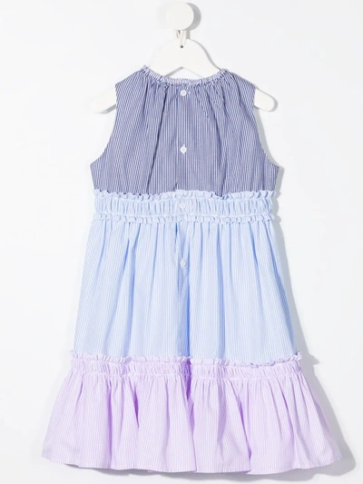 Shop Il Gufo Stripe-print Tiered Dress In Blue