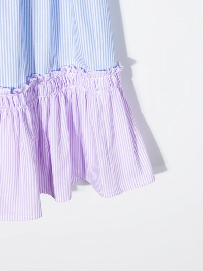 Shop Il Gufo Stripe-print Tiered Dress In Blue