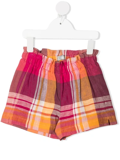 Shop Il Gufo Check Print Linen Shorts In Pink