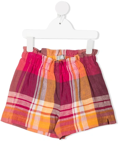 Il Gufo Check Print Linen Shorts In Pink