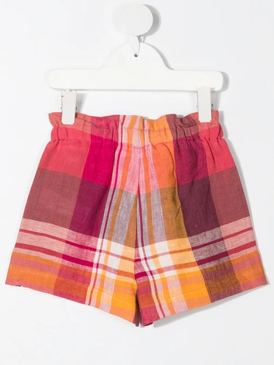 Il Gufo Check Print Linen Shorts In Pink