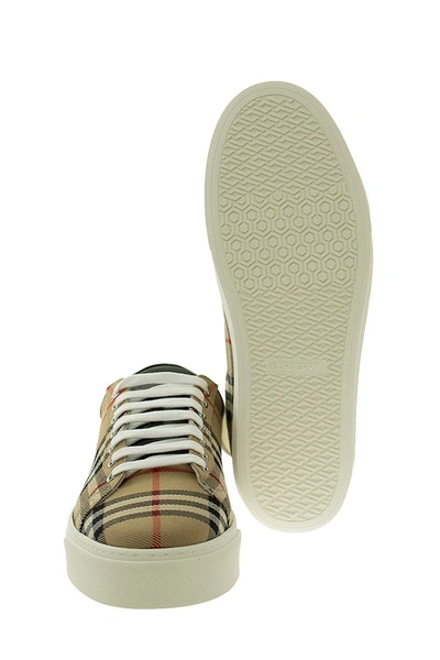 Shop Burberry Ranglenton - Vintage Check And Leather Sneakers In Archive Beige