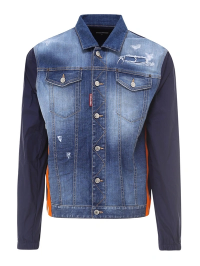Shop Dsquared2 Denim And Nylon Jacket In Blue