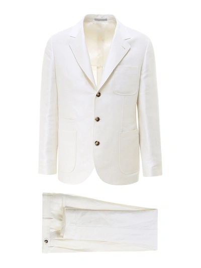Shop Brunello Cucinelli Silk Linen Suit In White