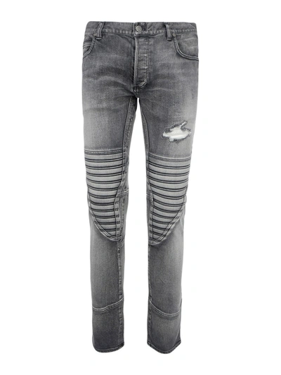 Shop Balmain Distressed Skinny Jeans In Grey