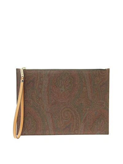 Shop Etro Paisley Jacquard Clutch In Brown