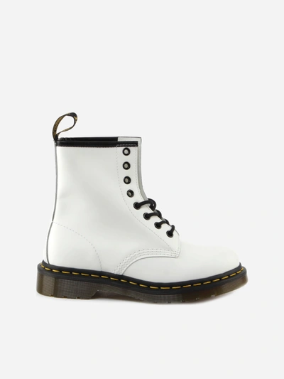 Shop Dr. Martens' 1460 Combat Boots In Smooth Leather With Contrasting Stitching In White