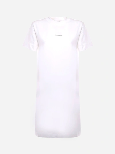 Calvin Klein Jeans Est.1978 Cotton T-shirt Dress With Printed Micro Logo In  White | ModeSens