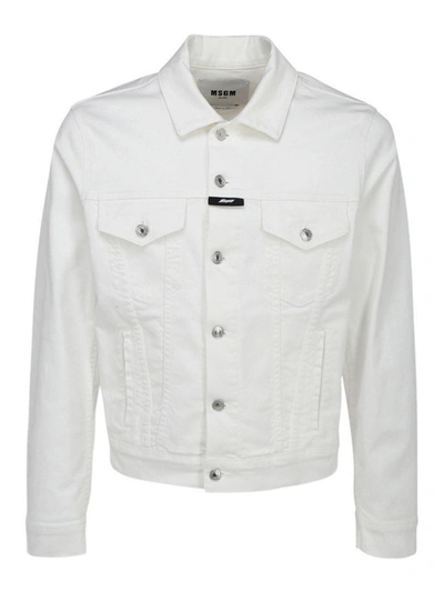 Shop Msgm Logo Label Denim Jacket In White