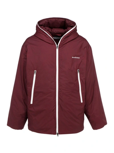 Shop Acne Studios Hooded Padded Jacket In Burgundy Color In Red