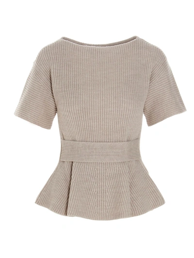 Shop Agnona Flared Knitted Top In Sand Color In Beige