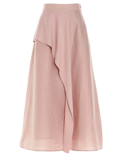 Shop Agnona Linen Skirt In Pink
