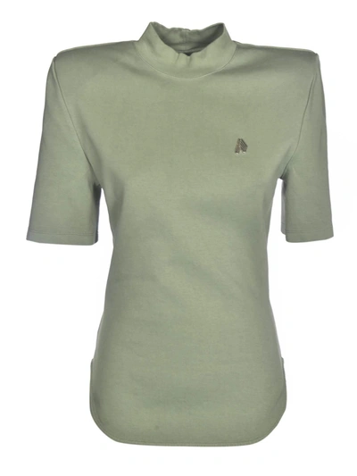Shop Attico Shoulder Pad Logo T-shirt In Olivine Color In Green